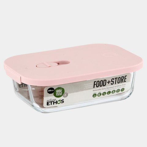 Rectangle Glass Container 600ml - Pink