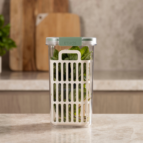 FoodLocker Square Tall Container with Herb Basket - 1.3L